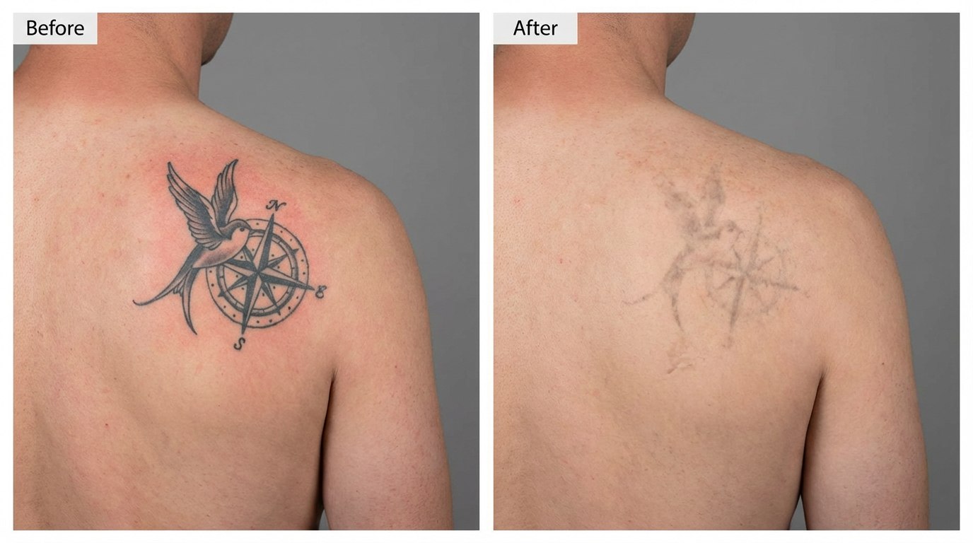 Laser Tattoo Removal - Back/Shoulder Before and After